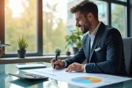 Professionnel confiant analysant des graphiques financiers au bureau
