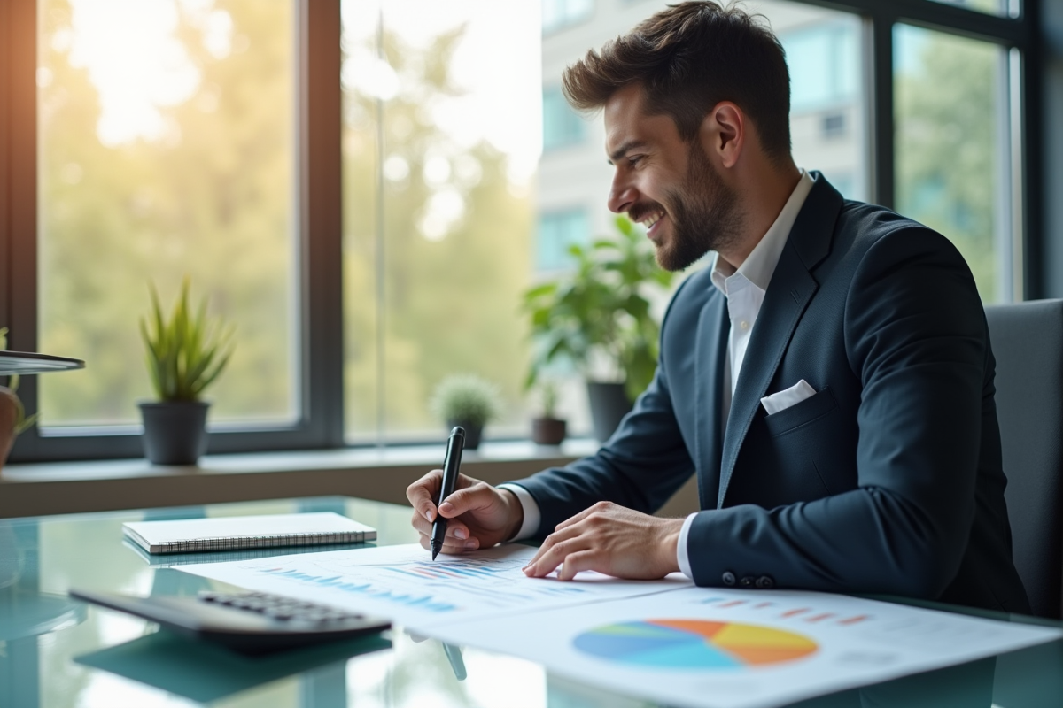 Professionnel confiant analysant des graphiques financiers au bureau