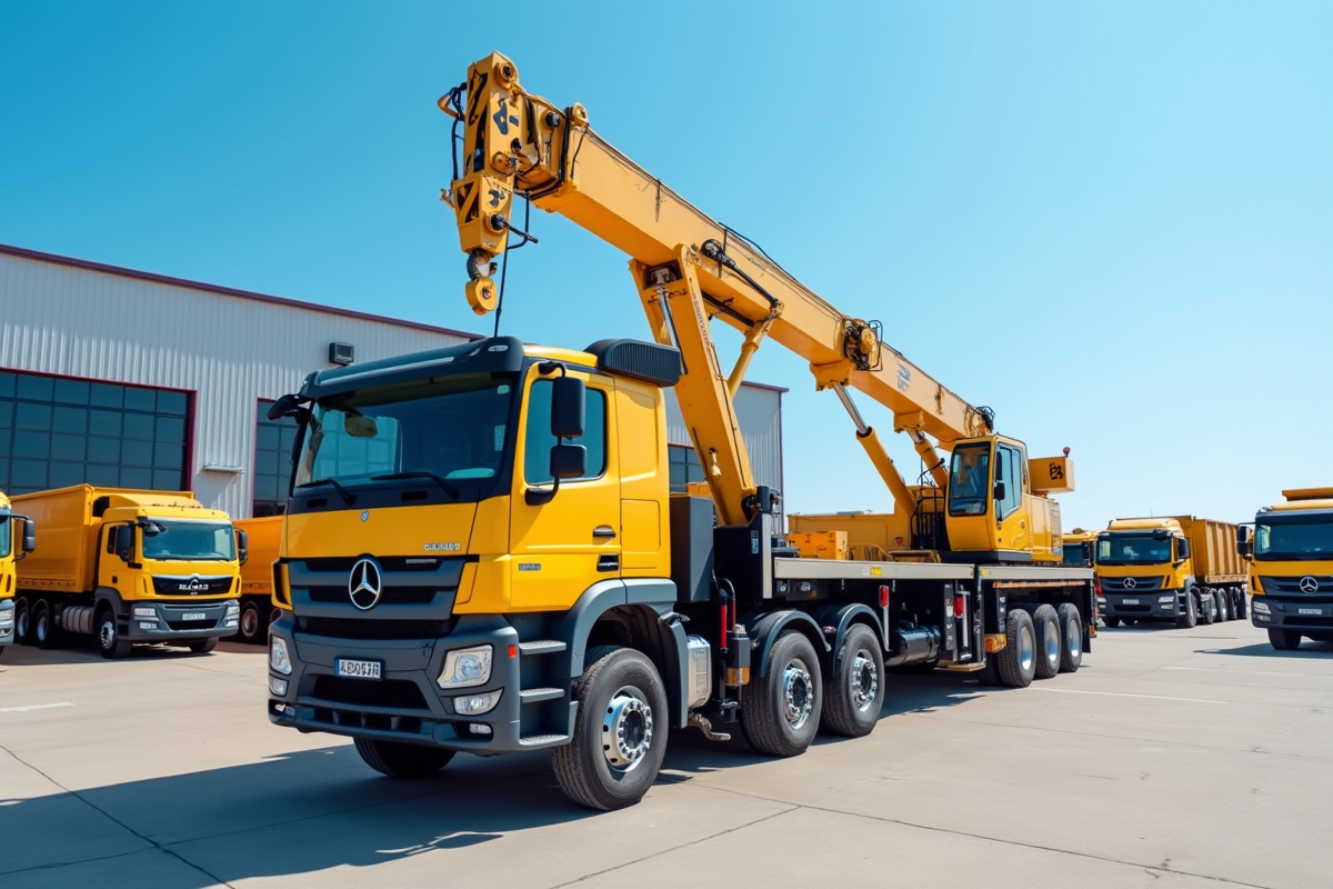 Camion grue jaune d'occasion dans un concessionnaire de matériel