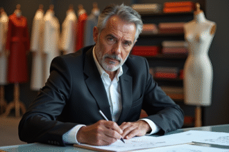 Designer de mode en studio élégant en train de dessiner