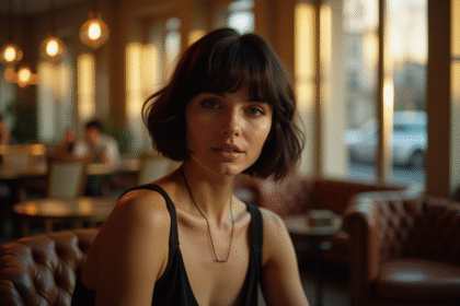 Femme confiante avec coupe courte dans un salon parisien