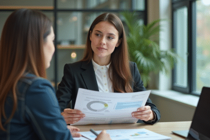 Femme d'affaires discutant avec collègue dans un bureau moderne