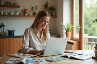 Femme utilisant un ordinateur pour annuler un abonnement magazine
