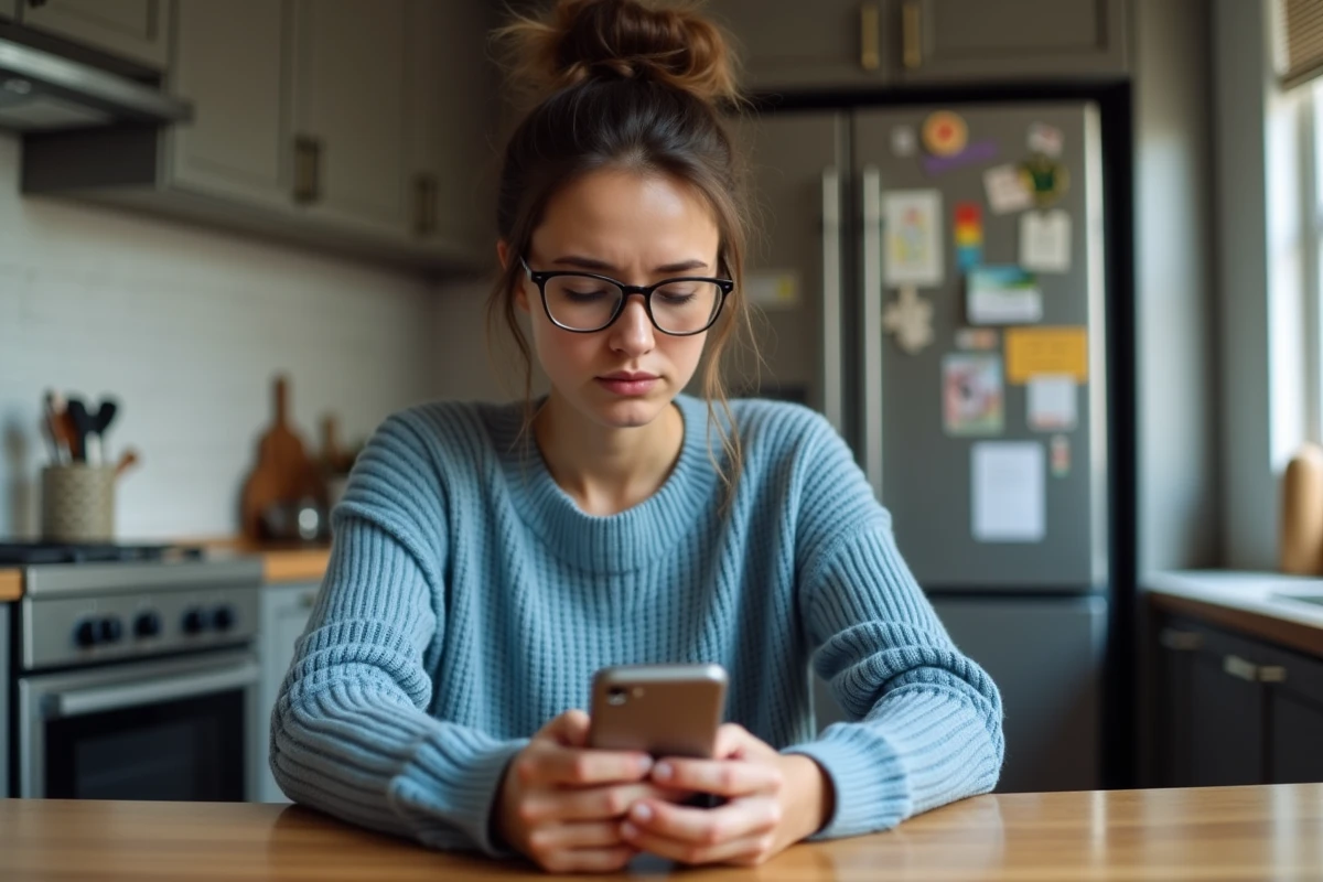 Jeune femme en sweater bleu rédigeant un message d'anniversaire