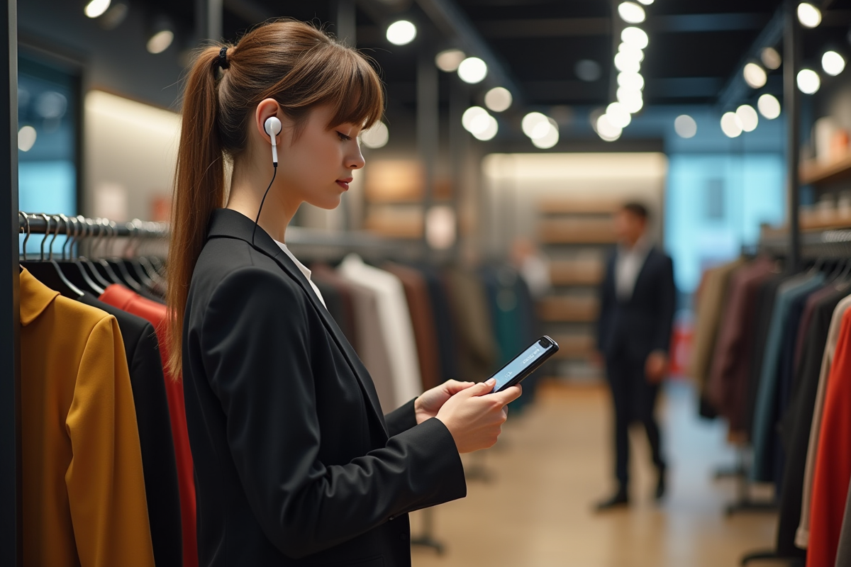 Jeune femme en shopping dans une boutique mode