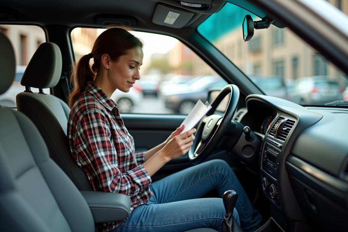 Jeune femme dans une voiture d
