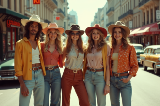 Looks emblématiques des années 1970 avec smoking et motifs floraux