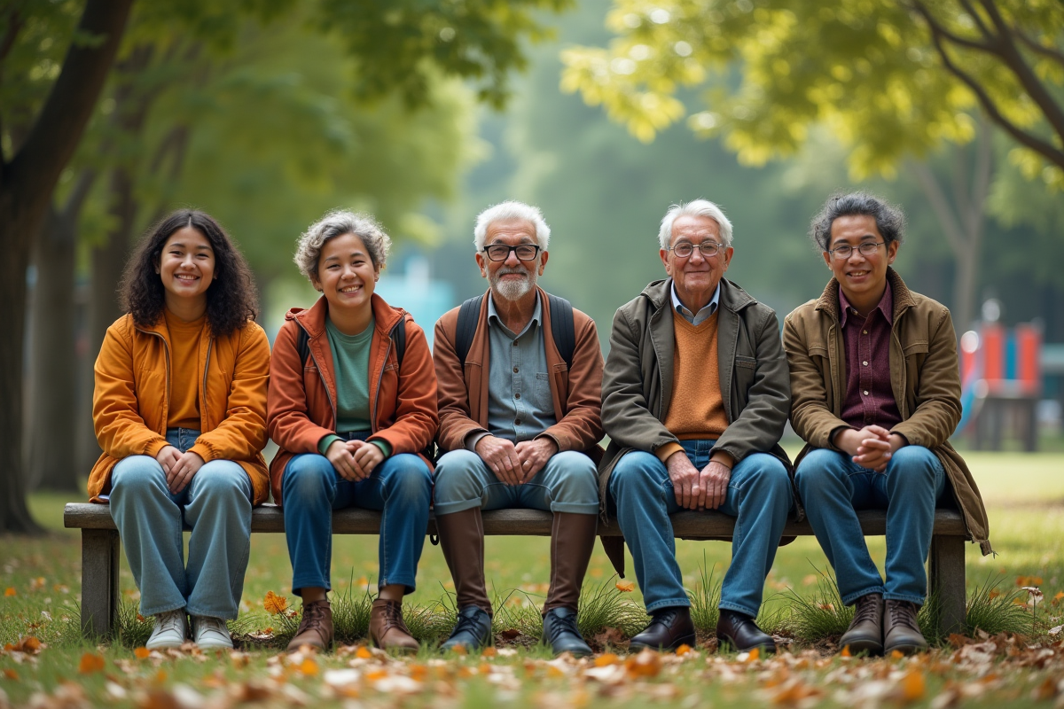 Groupe divers d adolescents et seniors dans un parc