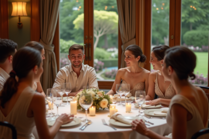 Groupe d'adultes élégants en discussion lors d'une réunion