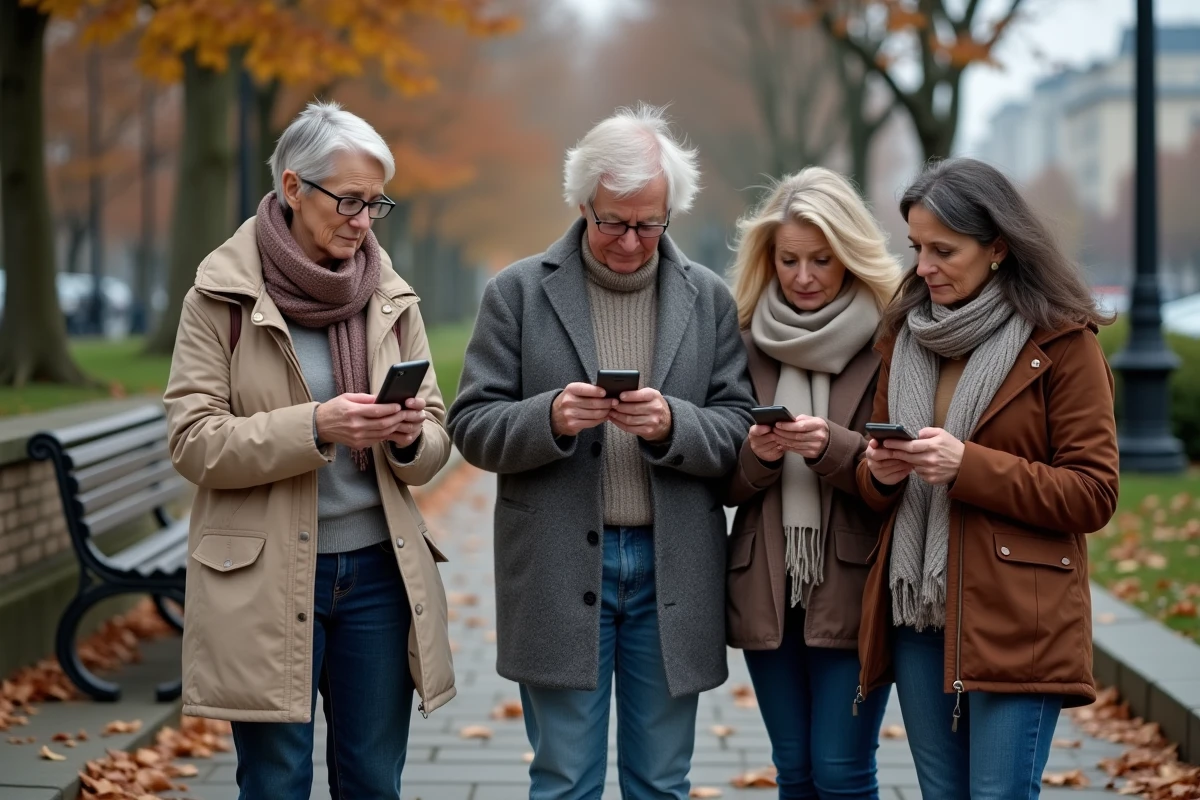 Groupe de trois personnes discutant en extérieur