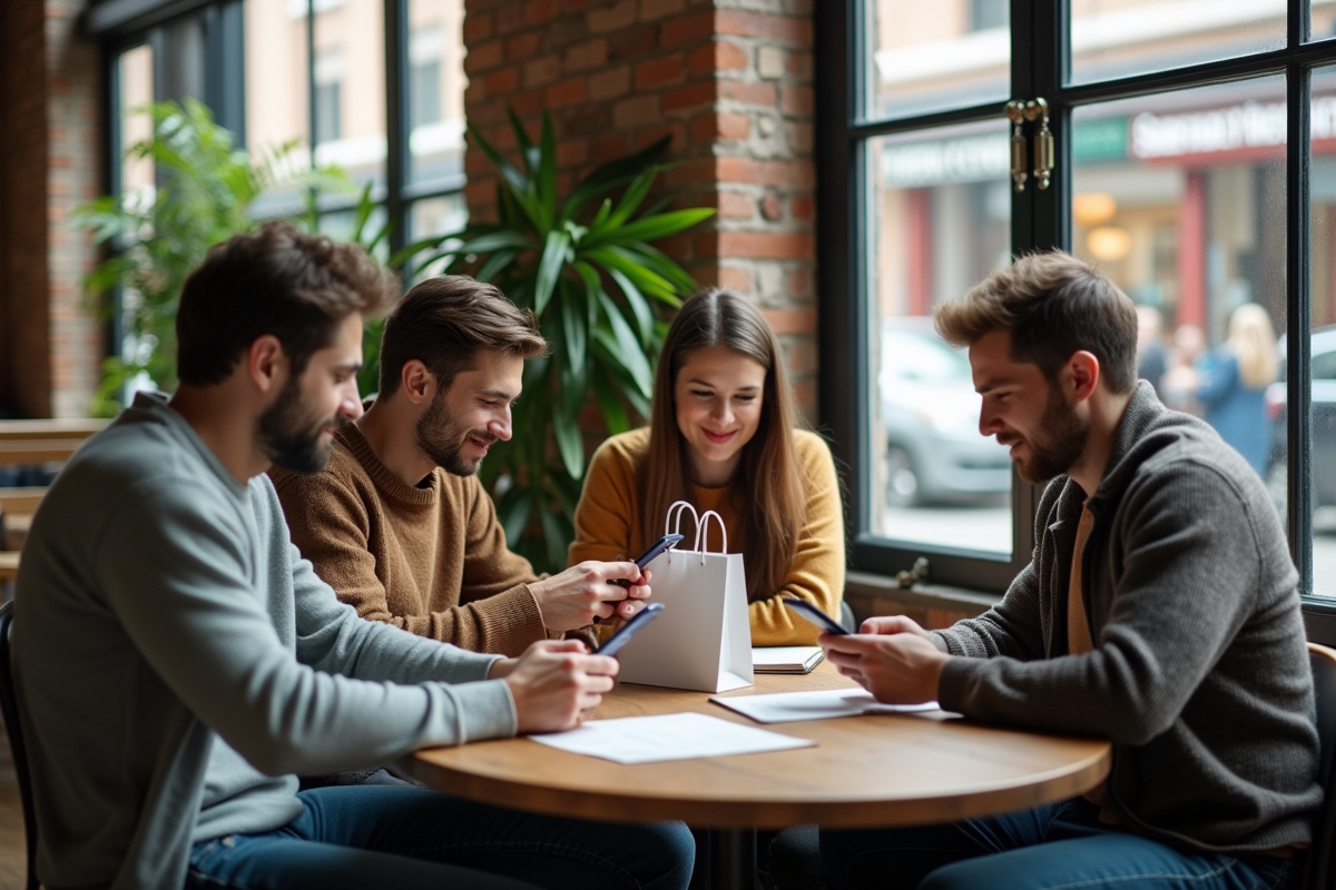 Groupe de millennials dans un café moderne