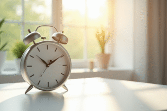 Horloge de bureau moderne sur une table lumineuse