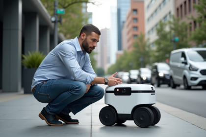 Ingénieur urbain avec robot de livraison autonome