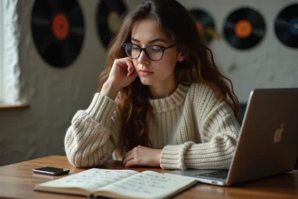 Jeune femme travaillant à son bureau créatif à la maison