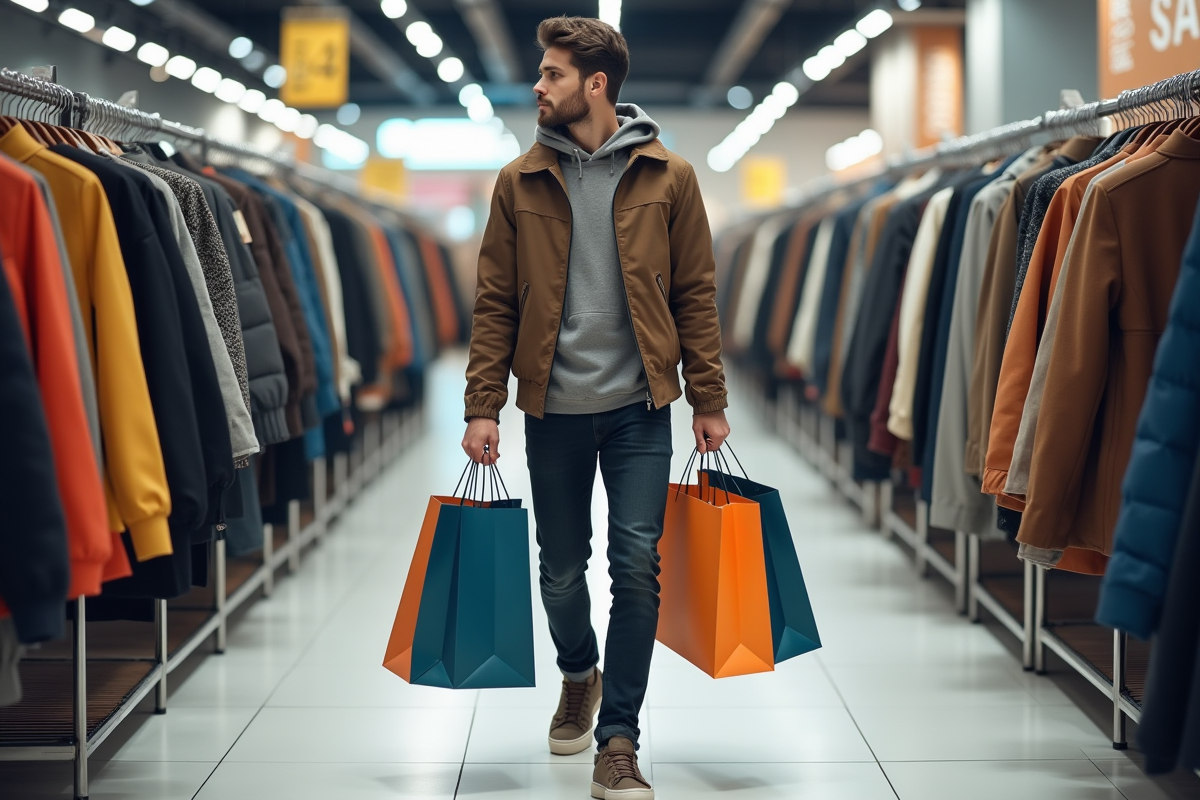Jeune homme faisant du shopping dans un magasin de mode rapide