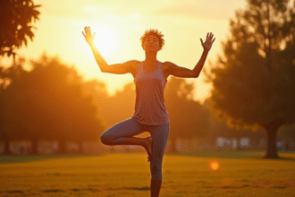 Instructeur de yoga jeune en plein air au lever du soleil