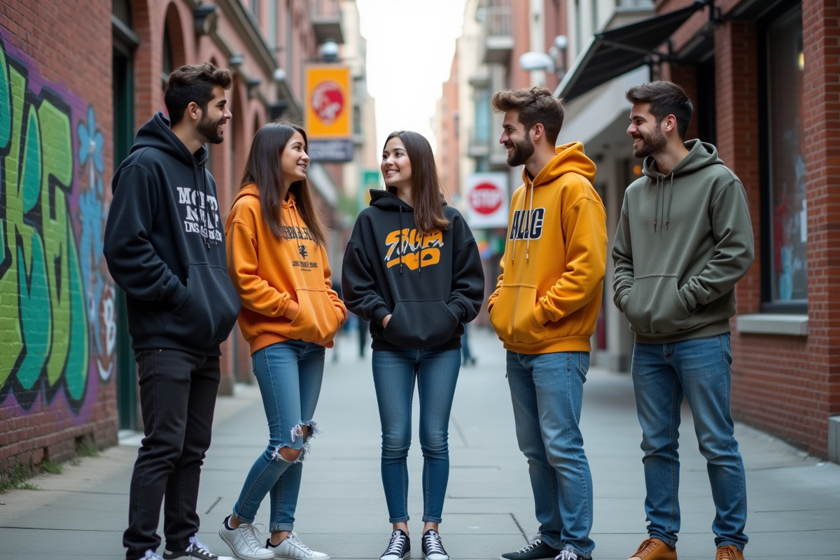 Groupe de jeunes adultes en streetwear dans la ville