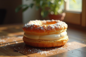ParisBrest praliné sur table en bois rustique