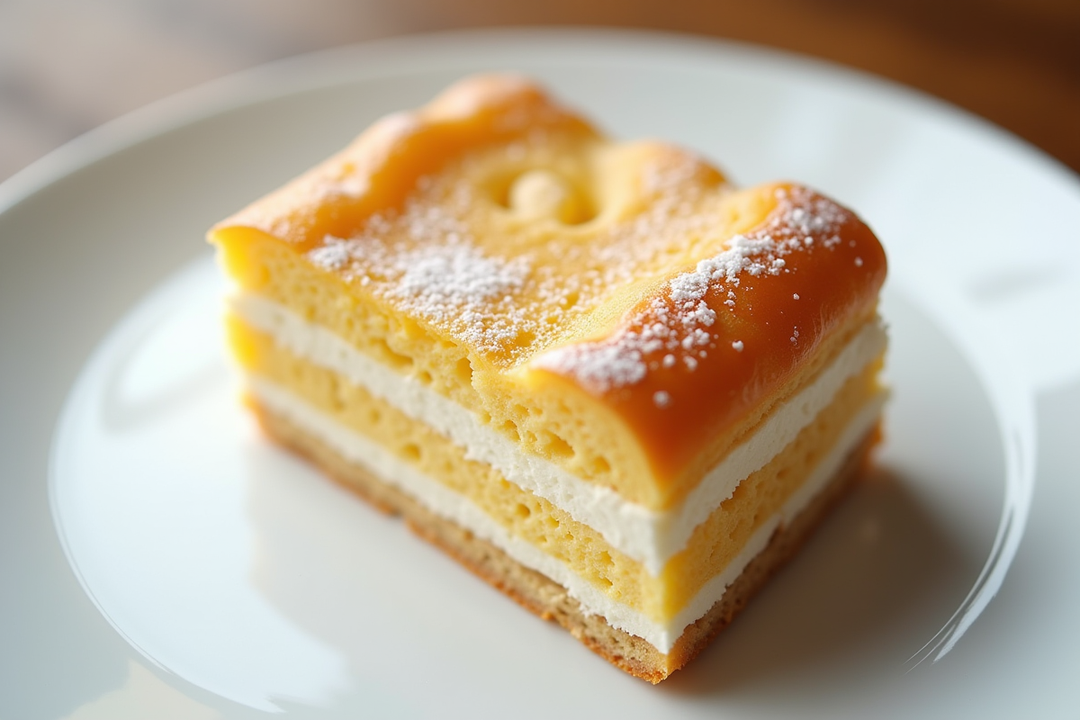 Tranche de ParisBrest praliné sur assiette blanche