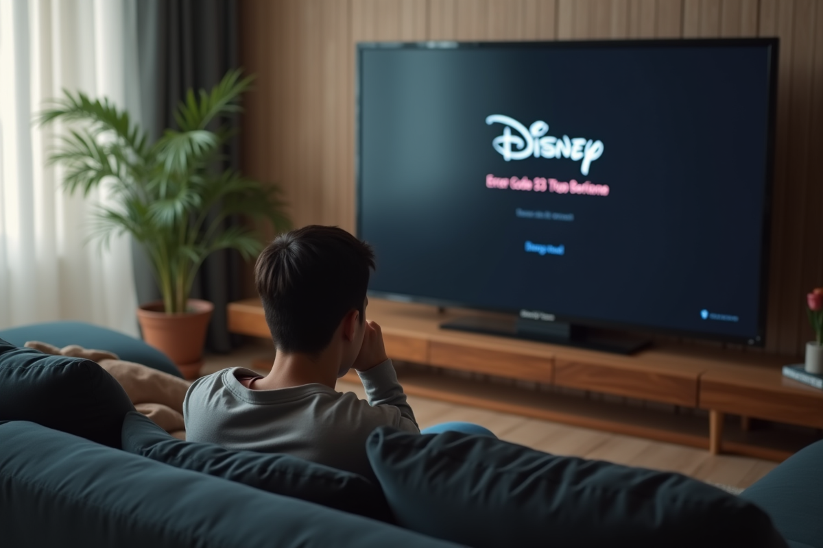 Personne frustrée regardant la TV avec erreur Disney 83