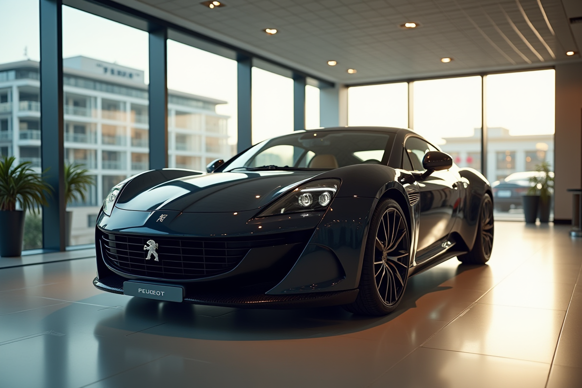 Peugeot 907 dans un showroom élégant intérieur