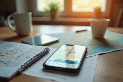 Planification d un road trip sur une table de cuisine