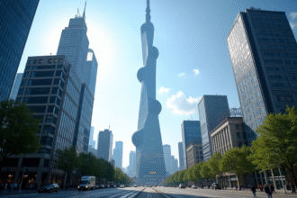 Tour de Shanghai vue de rue avec gratte-ciel modernes