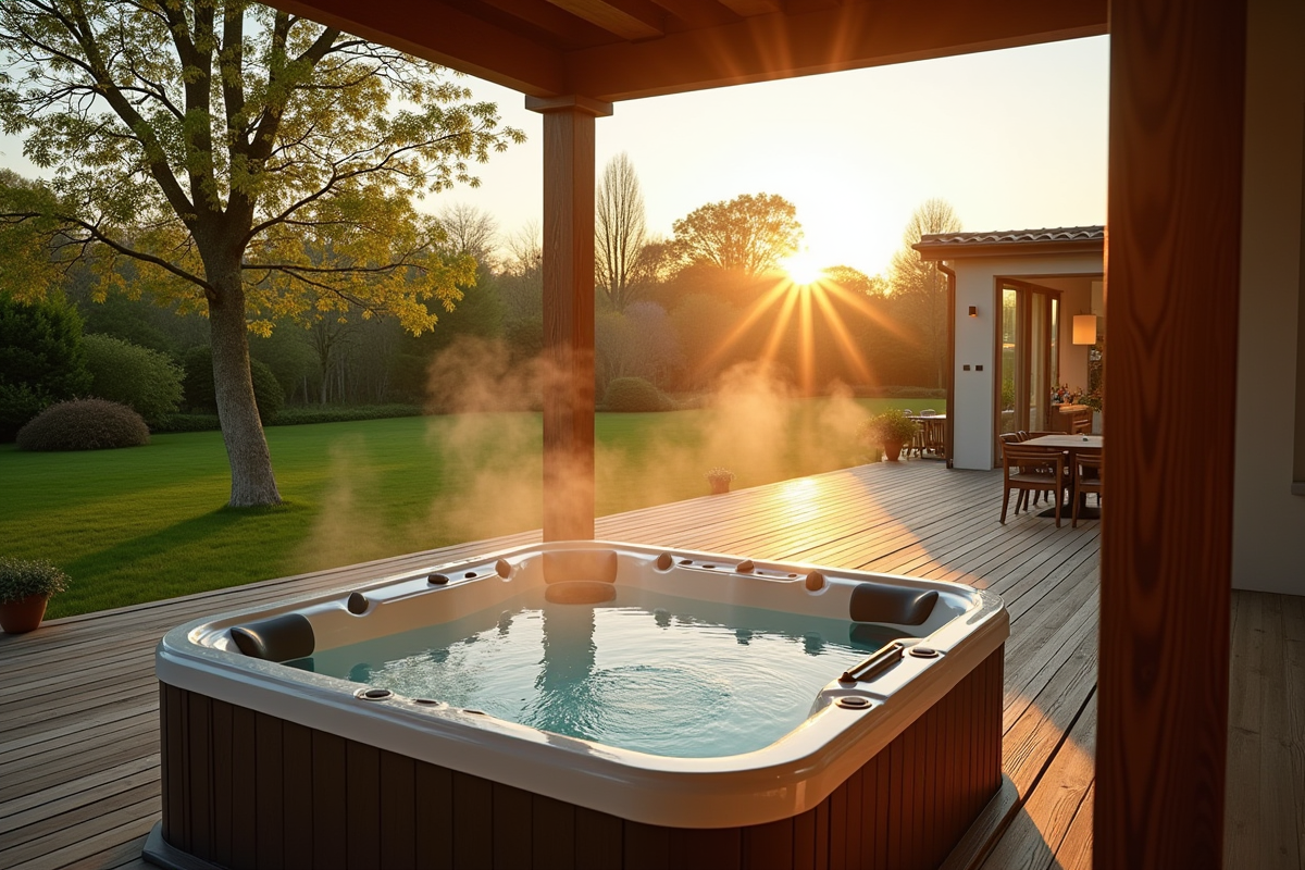 Villa de luxe en Normandie avec jacuzzi extérieur au coucher du soleil